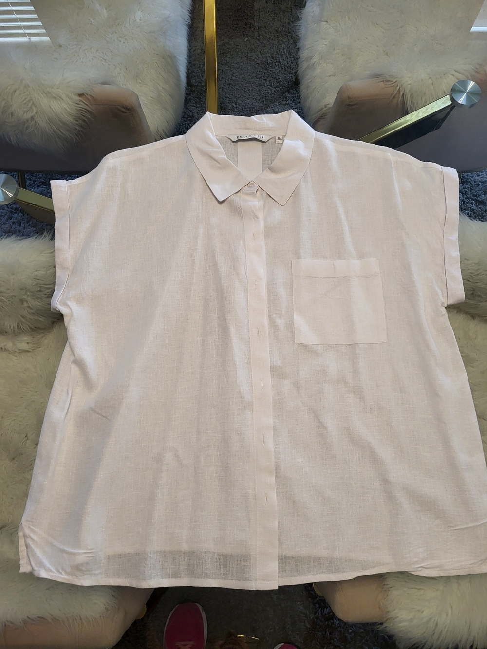 Emily Daniels White Button-Up Linen Top